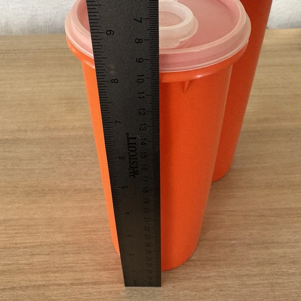 Vintage Tupperware Juice Container Tumblers w/ Sip Lids Set of 2 Orange Retro 70